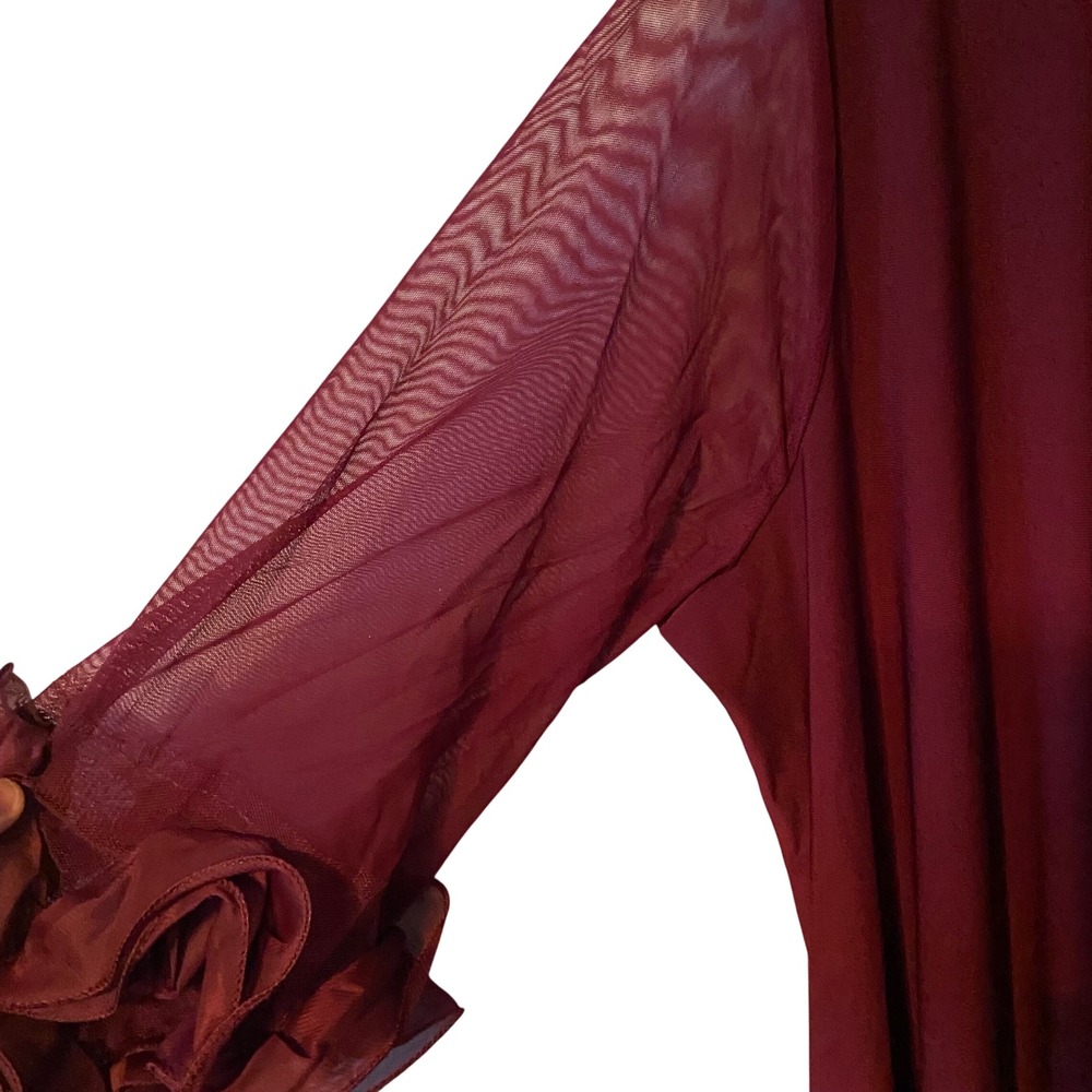 Nina Leonard Deep Wine Sheer Sleeve Floral Detail Tunic Dress Plus Size 1X‎ - Picture 7 of 10